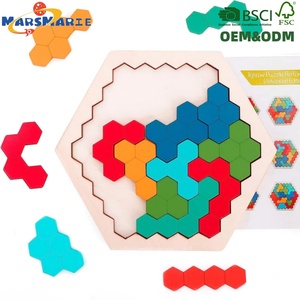 Mainan Edukasi Prasekolah Heksagon Cat Berbasis Air Montessori Anak-anak Tahan Lama, Puzzle Kayu Alami Serbaguna yang Menyenangkan - Product Image 1