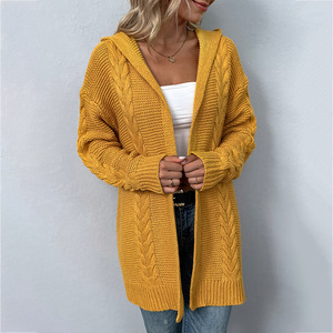 Novedades de Otoño, Cárdigan con Capucha de Punto para Invierno, Suéter Largo para Mujer - Product Image 1