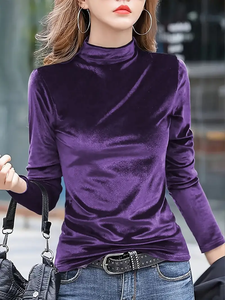 Moda abbigliamento autunno inverno T-shirt da <span class=keywords><strong>donna</strong></span> a collo alto top Slim Casual a maniche lunghe canottiera - Product Image 3