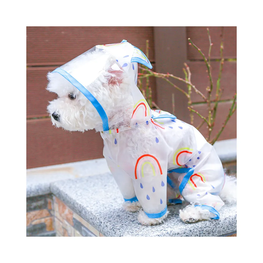 Productos de ropa para mascotas de primavera y verano, impermeable para perros pequeños y medianos, impermeable transparente, impermeable de arcoíris