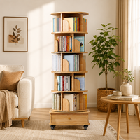 Étagère à livres rotative à 360 degrés en bois avec roulettes, organisateur de rangement multi-niveaux pour la maison et le bureau