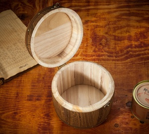 Barril de té de <span class=keywords><strong>madera</strong></span> hecho a mano personalizado caja de almacenamiento de té de lujo caja de barril pequeño de <span class=keywords><strong>madera</strong></span> para embalaje de granos de café y té - Product Image 4