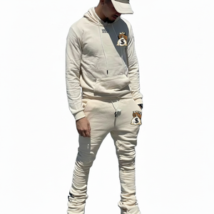 Streetwear personnalisé, ensemble survêtement à capuche avec fermeture éclair, ensemble survêtement sérigraphie, pantalon de survêtement évasé et sweat à capuche - Product Image 1