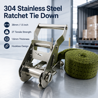 Sangle d'arrimage à cliquet robuste de 2 tonnes, 1,5 pouce, sans crochet, avec cliquet en acier inoxydable 304 et polyester pour la sécurisation des charges de camion
