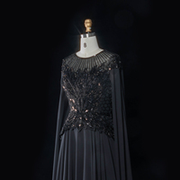 Robe de bal élégante en mousseline avec appliques et perles Sharon Said SS104, style musulman, pour soirée formelle, robe de mariée avec cape, inspirée des tenues arabes saoudiennes