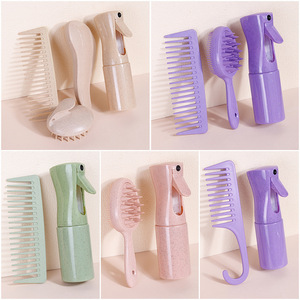 Collezione Professionale di Pettini in Paglia di Grano per il Controllo del Crespo, Kit per la Cura del Cuoio Capelluto con Pettine a Denti Larghi, Spazzola Massaggiante e Flacone Spray - Product Image 1