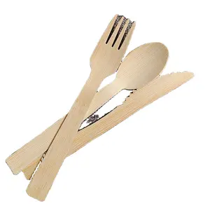 Juego de cubiertos de bambú, cuchillo, tenedor, cuchara de un solo uso, uso único, vajilla de mesa