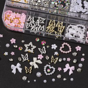 12-Grid Long <strong>Strip</strong> Box 3D Nail Art Decorations Bowknot Heart Five-Petal Flower Pearl <strong>Resin</strong> Plastic Butterfly Nail Charms Alloy - Product Image 2