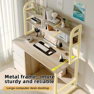 โต๊ะคอมพิวเตอร์วอลนัทปรับได้พร้อมลิ้นชักสีขาวแบบเปิดประทุนสำหรับห้องเรียนในห้องนอนชั้นวางด้านล่างขนาดเล็กโต๊ะเขียนหนังสือ - Product Image 5