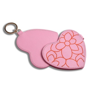 Hot Selling 3D Cute Bling Glitter Key Chain Heart Pink <b>Leather</b> <b>Keychain</b> With Ribbon - Product Image 4