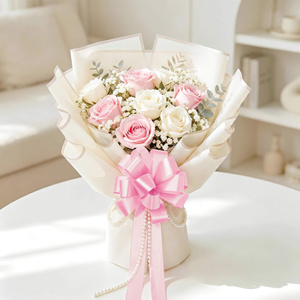 Ruban satiné rose uni Grace Premium PP Flora, imperméable, en rouleau, pour la décoration de bouquets et de cadeaux - Product Image 1