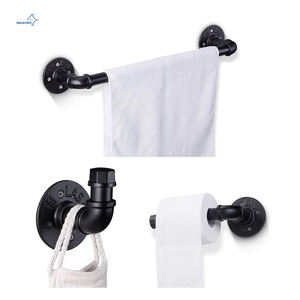 Ensemble d'accessoires de salle de bain Aquacubic à quatre pièces, en acier inoxydable noir, accessoires industriels, matériau métallique - Product Image 1