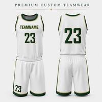 Conjunto de Uniforme de Baloncesto Personalizado para Hombre, Sublimado, Blanco y Verde, de Malla Transpirable, para Equipos Universitarios y Deportivos