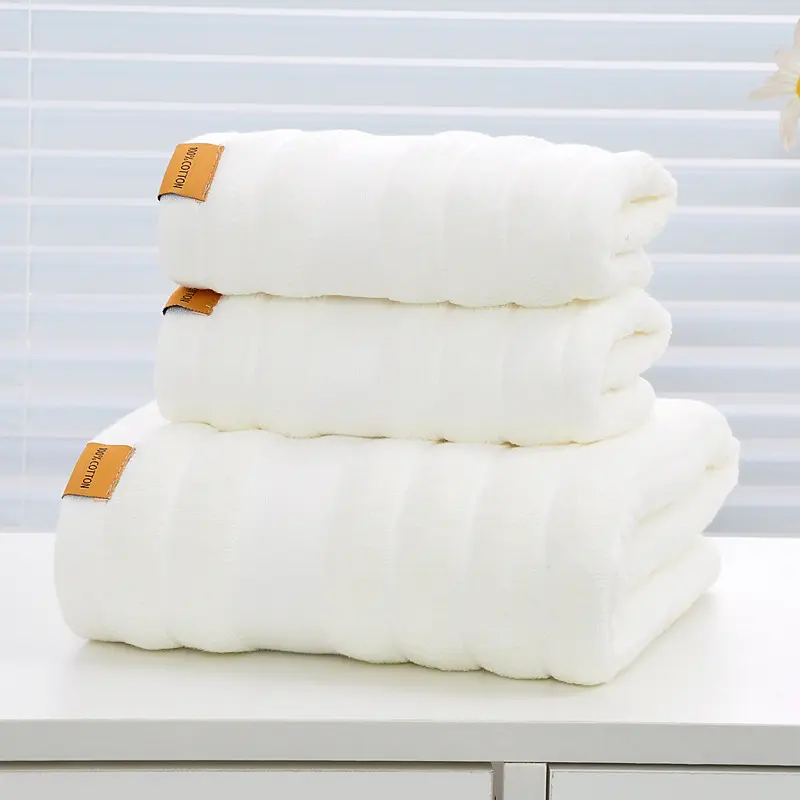 Ensemble de serviettes de bain 3pcs Premium en coton de haute qualité pour la famille Large Pure Plain Brown White Men Boys Girls Face Hand Hair Towels