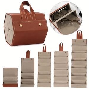 Boîte de rangement de voyage en PU pour lunettes de soleil à 2/3/4/5/6 compartiments, étui de présentation pour lunettes, vente en gros - Product Image 1