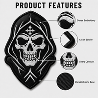 Patch brodé gothique à capuche avec motif crâne, noir et blanc, pour vestes, gilets, logo personnalisé, applique pour vêtements, vente en gros