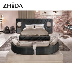 Zhida mobili per camera da letto all'ingrosso letto di lusso leggero design in vera pelle letto matrimoniale queen size - Product Image 4