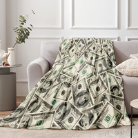 FF6243 Plaid d'hiver doux en peluche imprimé dollars, décoration intérieure, cadeau, pour lit, canapé, en flanelle, motif argent