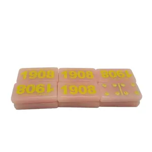 Any Logo Can Put On Engraved Acrylic Pink Color Double Six Dominoes Set Domino Chips For Sale