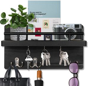 Décoration murale rustique pour la maison, organisateur de <span class=keywords><strong>courrier</strong></span> <span class=keywords><strong>et</strong></span> d'enveloppes, <span class=keywords><strong>porte</strong></span>-manteau en bois, <span class=keywords><strong>porte</strong></span>-clés, crochets, support suspendu avec 4 clés pour l'entrée - Product Image 5