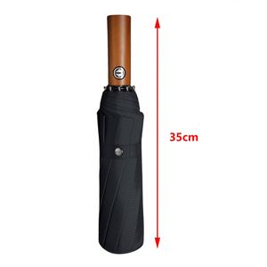 Parapluie d'affaires pliable automatique à 10 baleines en tissu haute densité avec bande réfléchissante, poignée en bois dépoli simple et logo imprimable - Product Image 4