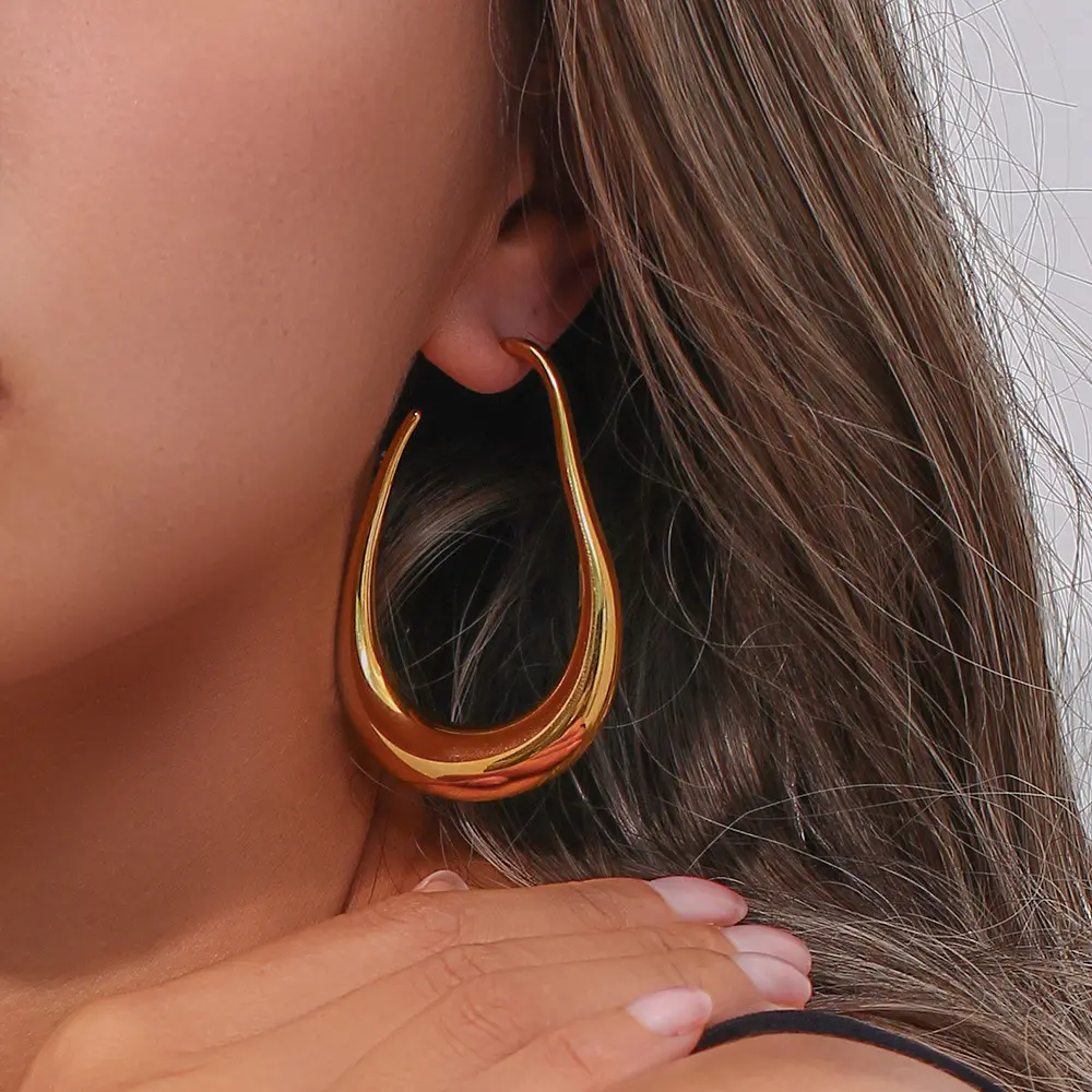 Trendy Unique Exaggerated Pear Shape Hollow Hoop Earrings For Women Waterproof Stainless Steel Jewelry
