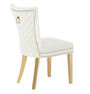 Chaises de salle à manger à 2 pièces avec pieds dorés, finies avec du tissu en velours beige - Product Image 5