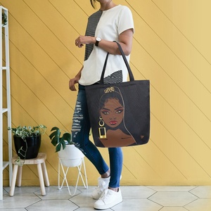Hot Sales Custom African Black Girl Print Reusable Shoulder Handbag Casual <b>Large</b> <b>Canvas</b> Shopping Tote <b>Bag</b> - Product Image 4