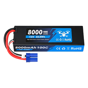 100C エクストリーム ディスチャージ 2S 7.6V 8000mAh グラフェン リポ ハードケース バッテリー - 4mm コネクター付き競技用 RC カー/トラック用 - Product Image 1