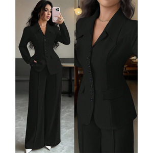Elegante Completo da <span class=keywords><strong>Donna</strong></span> con <span class=keywords><strong>Blazer</strong></span> Monopetto a Collo a V in Tessuto con Bottoni Decorativi in Tinta Unita - Product Image 6