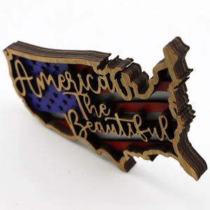 Décoration en bois patriotique personnalisée en gros, ornement drapeau américain et carte des États-Unis, cadeau promotionnel pour la Fête de l'Indépendance et les marques américaines - Product Image 2