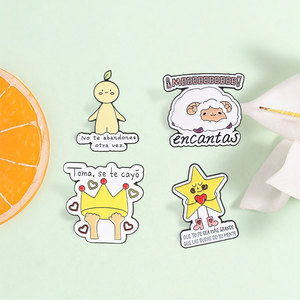 Süßes Motivations-Metall-Pin-Set: Pastellfarbene Cartoon-Charaktere mit Herz-Dekor und ermutigenden spanischen Phrasen – Broschen für <span class=keywords><strong>Meme</strong></span>-Liebhaber - Product Image 1