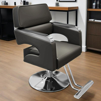 Fauteuil de Barbier Moderne Haut de Gamme en Acier Noir avec Fonctions Pivotantes et Réglables en Hauteur, Chaise de Salon pour Hommes, Spa, Salon de Coiffure en Cuir
