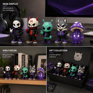 Figurines PVC personnalisées Goth Punk Crâne Alien, Diable cornu, Loup-garou, Champignon <span class=keywords><strong>Mutant</strong></span>, Thème Gothique, Mascotte de collection Halloween - Product Image 5