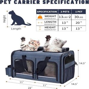 Çift Bölmeli Kedi Taşıyıcısı, Çok Taraflı Fileli Pencereler, Çıkarılabilir Saklama Torbaları ve Güvenli Seyahat için Yansıtıcı Şeritler - Product Image 2