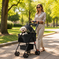 Poussette de luxe pliable à une main pour chiens et chats, légère et détachable pour les promenades.