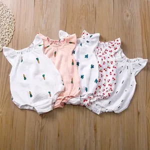 Baby Girls Simple Sleeveless newborn jumpsuits 100% organic cotton little cactus cherry print 0-24 month summer baby romper