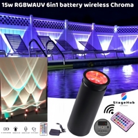 Projecteurs LED RGBWAUV 6-en-1 15W, Canons Chroma sans fil sur batterie, Mini Uplights DJ, Éclairage de club pour DJ, discothèque, mariage