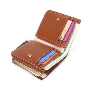กระเป๋าสตางค์หนังแท้ระดับไฮเอนด์ RFID แบบสามพับ พร้อมช่องใส่เหรียญ ผ้าสำหรับผู้หญิง สีน้ำตาล - Product Image 2