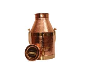 Pot à eau Matka en cuivre pur de qualité supérieure, 100 % cuivre, avec design martelé, robinet en laiton et poignée de transport - Product Image 2