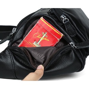 <span class=keywords><strong>Riñonera</strong></span> de Cuero Genuino <span class=keywords><strong>Negra</strong></span> de Gran Capacidad, Ajustable, con Logotipo Personalizado OEM ODM, para Hombre - Product Image 4