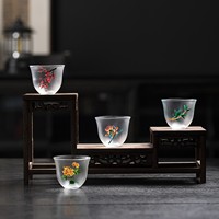 Tasse à thé japonaise de luxe en verre givré, peinte à la main, motif prune et bambou, petite tasse à thé Kung Fu, résistante à la chaleur, coffret cadeau
