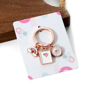 Cổ Khuôn Dễ Thương Kawaii Hoa Trái Tim Cầu Vồng Đa Quyến Rũ Men Keychain Cho Cô Gái Keychain Set Với Sự Ủng Hộ Thẻ