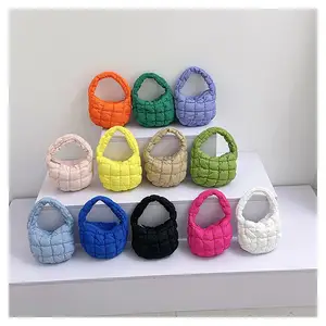 Trendy Cute Colorful Designer Fashion Pleated Nylon Mini Handbag Small Puffer Sling Tote Bags
