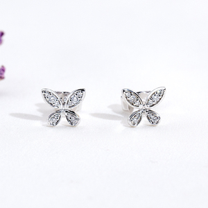 Pendientes de mariposa con diamantes redondos de oro blanco de 9 quilates Messi Jewelry MSE-901 para mujer - Product Image 1