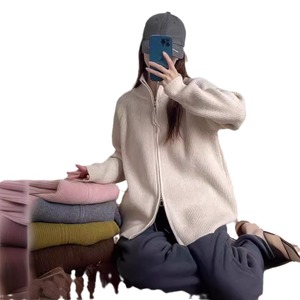 Cardigã Feminino Novo Estilo Coreano com Zíper Duplo, Grosso, Antirrugas e Respirável, para Outono Inverno, Caimento Solto Casual - Product Image 5