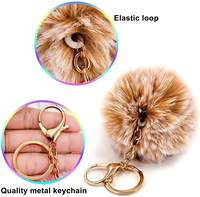 Porte-clés personnalisé en fourrure de renard naturelle, grand pompon moelleux de 10 cm, avec sangle en cuir, pendentif de sac