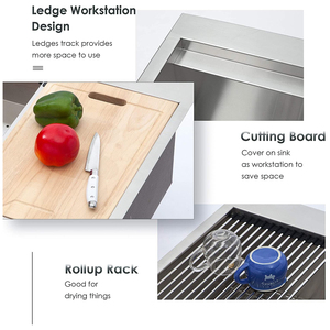 Évier de cuisine artisanal en acier inoxydable de calibre 16, grand modèle de <span class=keywords><strong>45</strong></span> pouces, à encastrer, style ferme, avec poste de travail et cuve unique - Product Image 6