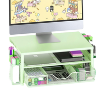 Support d'écran d'ordinateur en métal réglable à 2 niveaux, résistant à la rouille, avec tiroir et 2 porte-stylos pour bureau