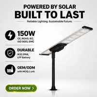 Lampe solaire LED monocristalline 150W pour autoroute/rue, allumage/extinction automatique, contrôleur MPPT, angle de faisceau 140°, DC 12.8V, IP66, aluminium
